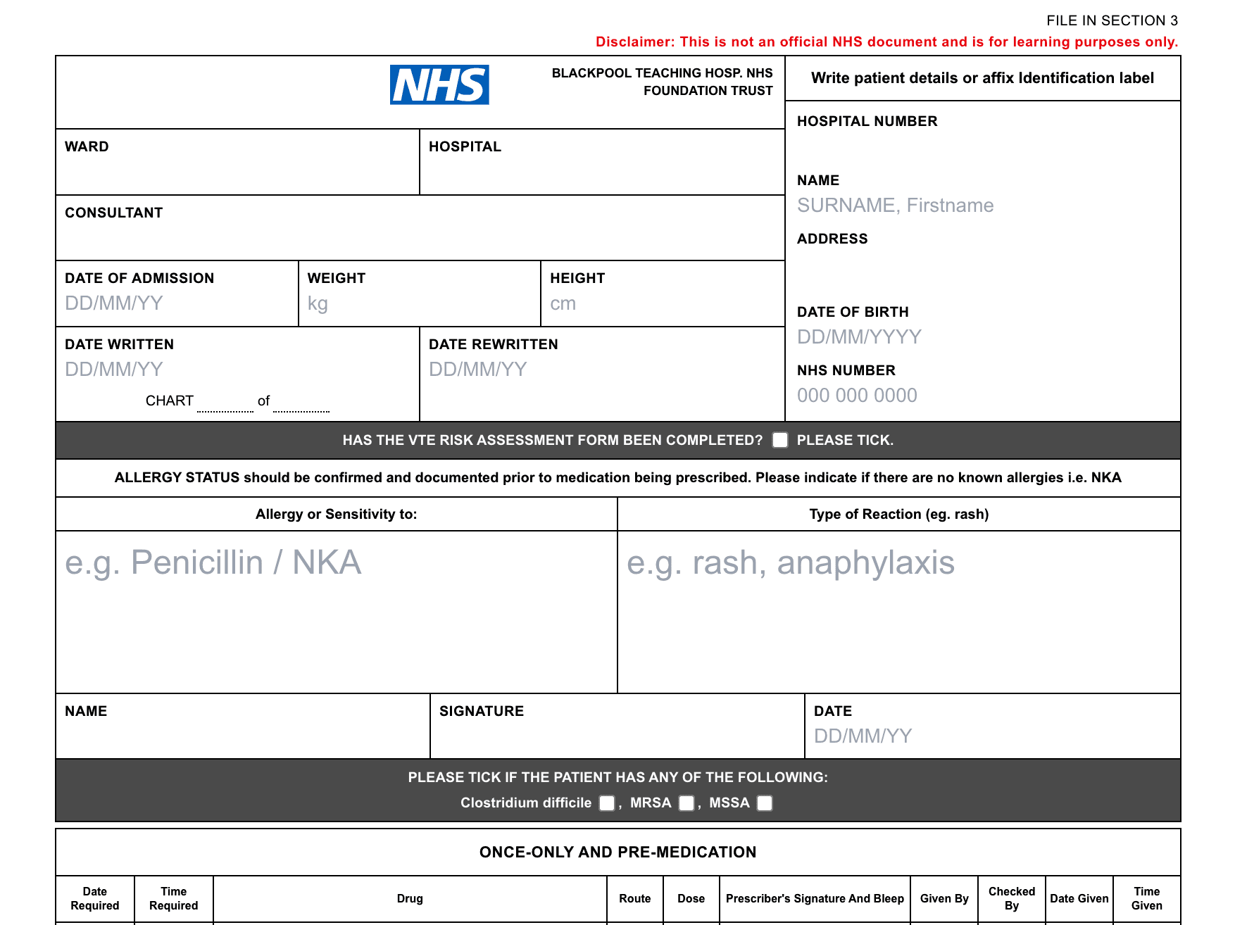 Prescription sample page