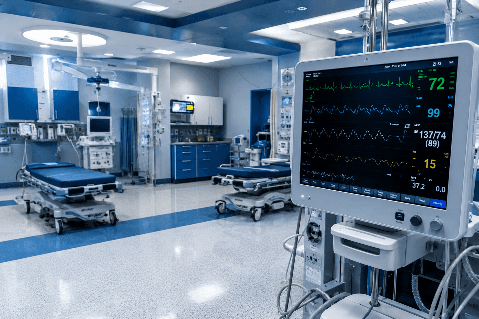 Simulated ICU monitoring bay